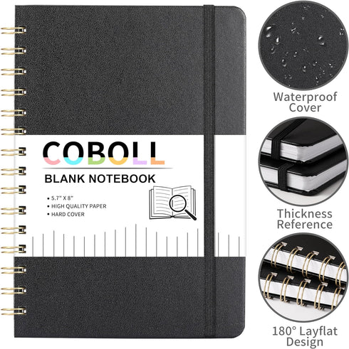 Blank Notebook/Journal - Notebooks with Hardcover and Premium Thick Paper, 8" x 5.7" (exclusive of spirals), College Blank Spiral Notebook/Journal...