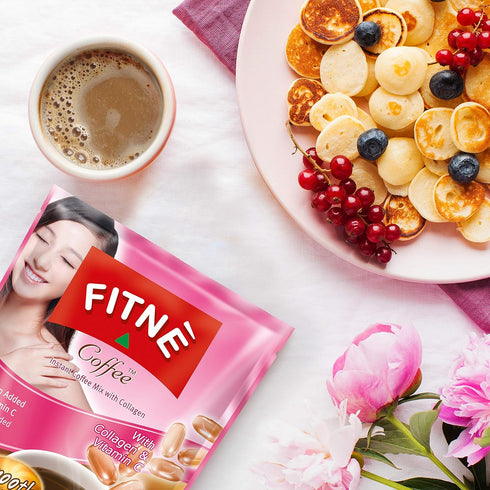 FITNE Instant 3 In 1 Coffee Packets Mix With Natural Hydrolyzed Collagen Vitamin C Smooth Blend Tasty Aromatic No Sugar Sucralose Sweetener, 10 St...