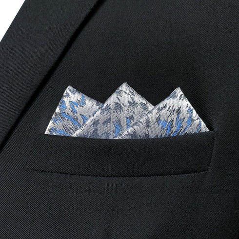 S&W SHLAX&WING Mens Ties Silver Sky Blue Matching Pocket Square Only...