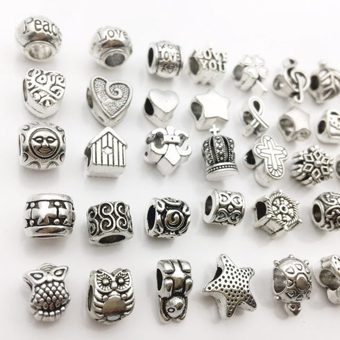 iloveDIYbeads 60pcs Tibetan Silver Big Hole Bead fIts European Bracelets Craft Supplies Charms Pendants for Crafting, Jewelry Findings Making Acce...