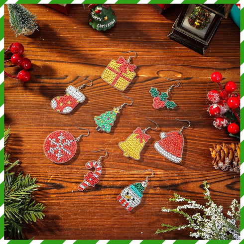 Remuuly 12 Pairs Christmas Diamond Painting Earrings Making Kit 5d DIY Dangle Drop Diamond Art Earrings Ornament Christmas Tree Santa Snowflake Sn...