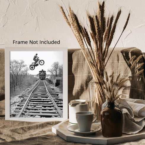 Posterizer 1 pcs-black and white photo-motorcycle on train track 1-Photography Art-Retro Art-Decor for Home & Office- unframed wall art...