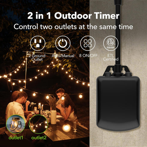 BN-LINK 7 Day Outdoor Heavy Duty Digital 24 Hour Programmable Timer, Dual Outlet, Weatherproof, Heavy Duty, Accurate for Lamps Ponds Christmas Lig...