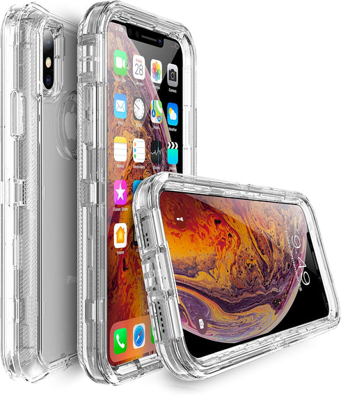 MXX iPhone Xs Max Heavy Duty Case 3 in 1 Layers Rugged Rubber Shockproof Protection Cases Cover and Support Wireless Charging - (Clear HD)...