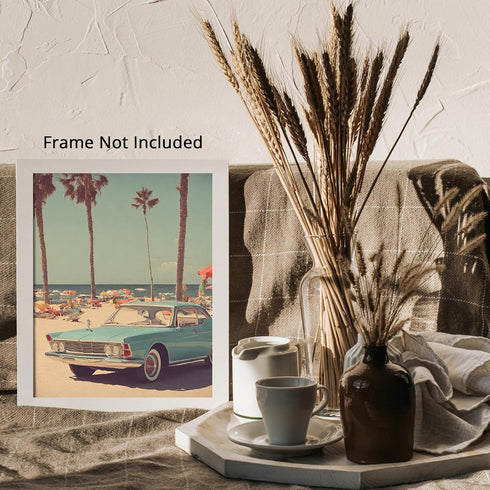 Posterizer 1 pcs-vintage retro cars on the beach poster 2-Retro Art-Landscape & Nature Art- Gift for Nature, Surfers and Beach Lovers- unframed wa...