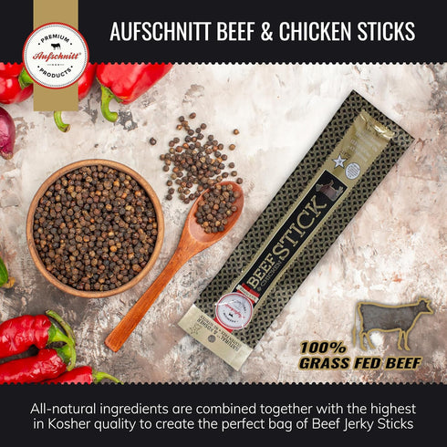 Aufschnitt Grass Fed Beef Jerky Sticks - Low Sodium, Certified Kosher - Halal and Keto Friendly - 6 Pack, Pepper......