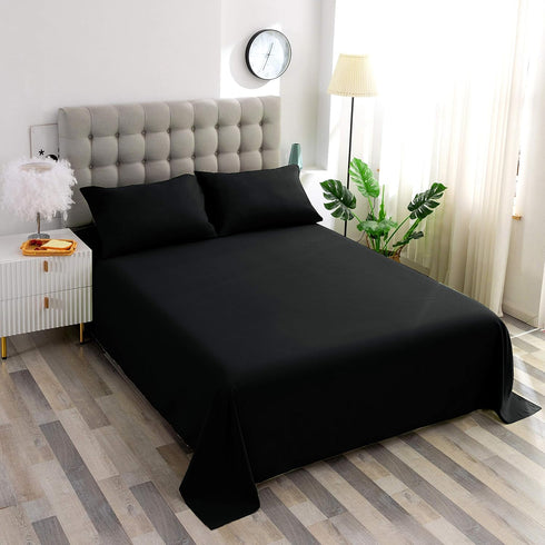 Sfoothome Twin Flat Sheet Black Top Sheet, Premium Hotel 1-Piece, Luxury and Soft 1500 Thread Count Quality Bedding Flat Sheet, Wrinkle-Free, Stai...