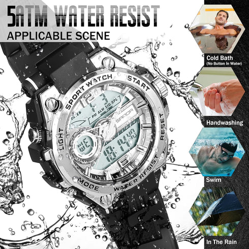 Men's Watches for Men Sports Outdoor Waterproof Military Watch Analog Digital Display Tactics Watch with LED Alarm Stopwatch Hourly Chime Multi-Fu...