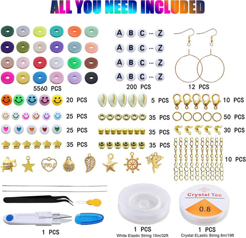 Segden 6000pcs Clay Bead Bracelet Kit,Polymer Flat Beads for Bracelet Making Kit,24 Colors Heishi Beads Letter Beads Spacer Beads for Friendship B...