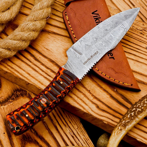 Predator 9" Damascus Steel Fixed Blade Hunting Knives Skinning Knife For Outdoor Camping Skinner Bushcraft Knives with Ergonomic EDC Exotic Wood H...