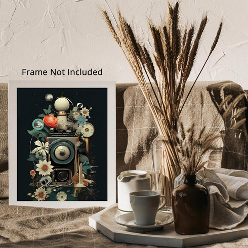 Posterizer 1 pcs-vintage collage with flowers and retro instruments-Retro Art-Abstract & Modern Art-Gift for Art Lovers- UNFRAMED Wall Art...