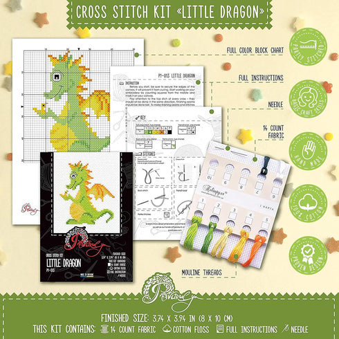 Povitrulya Baby Dragon Counted Cross Stitch Kit – Mandala Embroidery Pattern for Medium Starter...