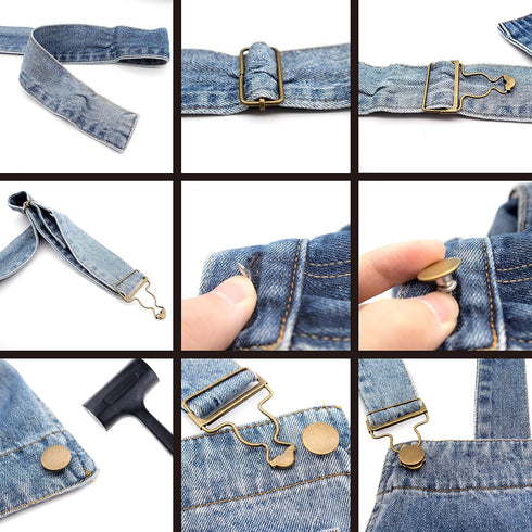 Lesnala 24 Sets 3 Color Overalls Buttoned Hooking Metal Buckles for Suspender Jeans DIY Sewing Clothing Craft Handmade Accessories Storage in A Bo...