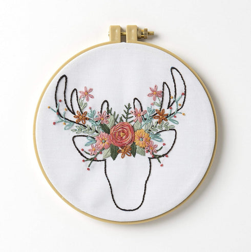 Bucilla 47916E Stamped Embroidery Kit, 6", Floral Deer......