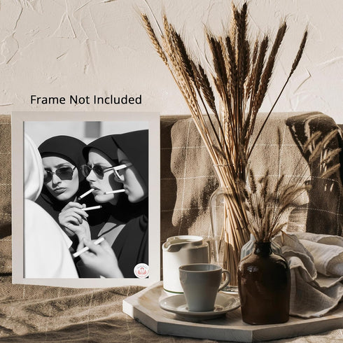 Posterizer 1 pcs-black-and-white photograph captures an unconventional nuns smoking 1-Photography Art-Comedy Art-Living Room Bedroom Decor- unfram...