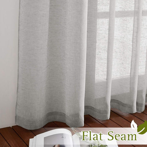 NICETOWN Linen Textured Semi Sheer Curtains 63 inches Length, Eyelet Top Bedroom Window Privacy Translucent Light Filtering Flax Sheer Drapes for ...