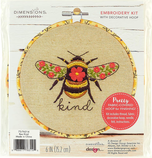 Dimensions Bee Kind Animal Embroidery Starter Kit for Beginners, 6" Diameter, Multicolor 6 Piece......