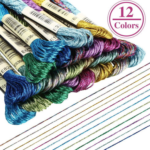 WILLBOND 24 Pcs Metallic Embroidery Floss Cotton Stitch Embroidery Thread Skein Threads Glitter Embroidery Thread Cross Stitch Thread for Friendsh...