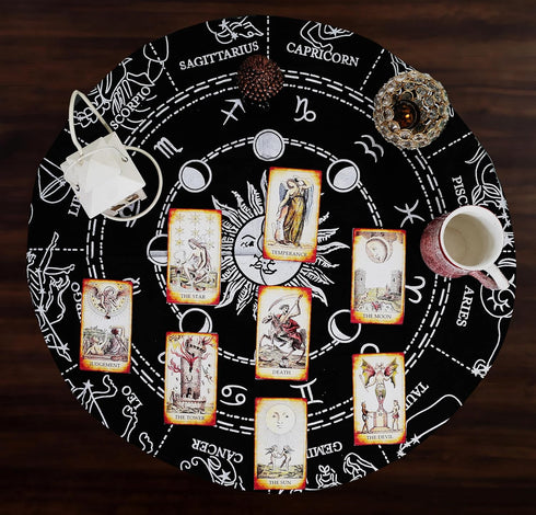 Indian Consigners Altar Cloth Zodiac Witchcraft Alter Tarot Spread Top Cloth Wiccan Square Spiritual 36 by 36 Sacred Cloth Galaxy (Zodiac Silver)...
