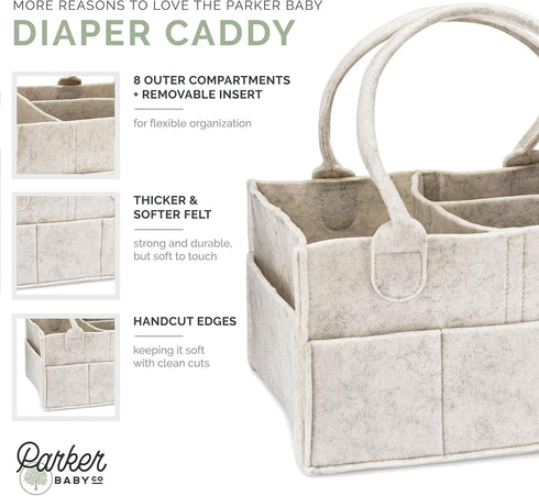 Parker Baby Diaper Caddy - Nursery Storage Bin and Car Organizer for Diapers and Baby Wipes (White, Regular)...