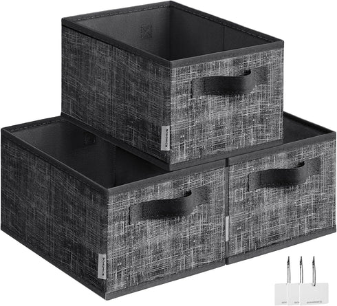SONGMICS Storage Baskets, Set of 3 Fabric Storage Bins, 11.8 x 7.9 x 5.9 Inches, Foldable Closet Organizer for Shelves, 2 Handles, Label Holders, ...