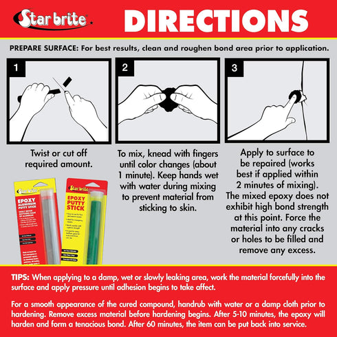 STAR BRITE 4 Oz Epoxy Putty Stick - Easy, Fast, Permanent Repairs Even Underwater - Repair Boat Hulls, Decks, Pools, Spas, Hot Tubs, Leaking Gaske...