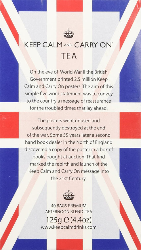 Keep Calm and Carry On Tea Carton Box, Afternoon Blend Tea (40 Bags, 125g, 4.4oz)...