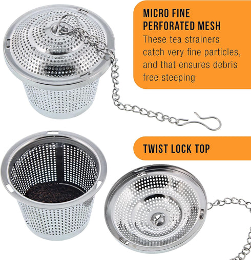 U.S. Kitchen Supply - 2 Premium Stainless Steel Tea Ball Strainer Infusers - 2" Size with Micro Perforated Mesh - Steep Loose Leaf Tea, Herbal, Sp...