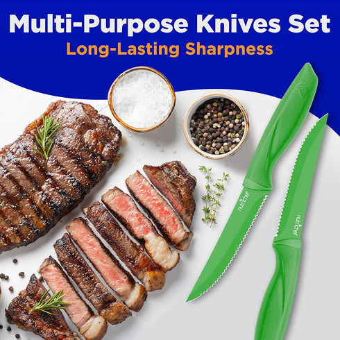 8 Piece Kitchen Knife Set - Multi-purpose Unbreakable Ergonomic Non-stick Stainless Steel Kitchen Steak Knives Set with Fully Serrated Blades - Gr...