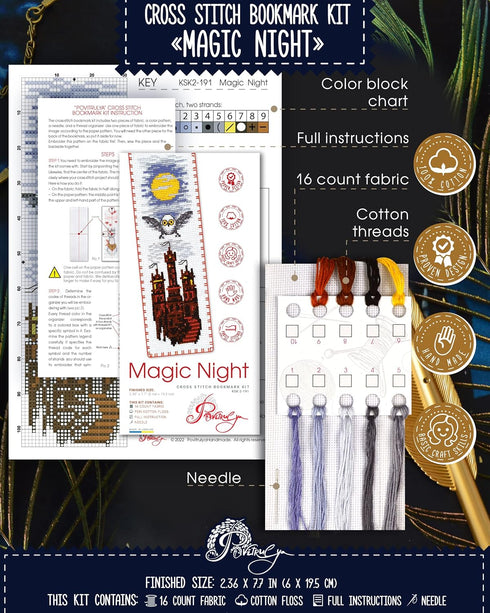 Povitrulya Counted Cross Stitch Kit Magic Night - DIY Bookmark Set for Hand Embroidery...