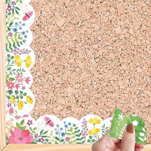 Big Dot of Happiness Spring Flowers - Scalloped Classroom Decor - Bulletin Board Borders - 51 Feet...