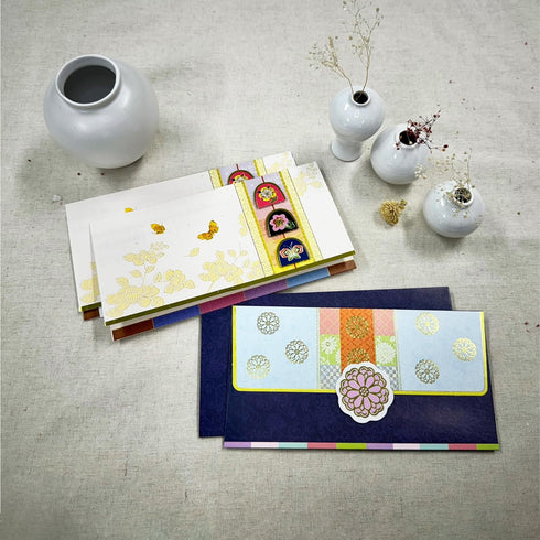 2 Pattens 4 Pcs Money Envelope (Pack of 4) 6.6"" x 3.4"" Korean Traditional Gold-Embossed Envelopes for Money Gift, New Year, Birthday, Wedding, S...