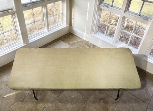 Covers For The Home Deluxe Elastic Edged Flannel Backed Vinyl Fitted Table Cover - Basketweave (Beige) Pattern - Banquet - 4' x 30"...