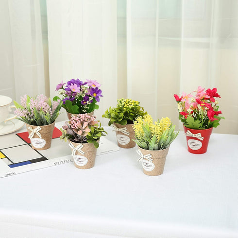 LUEUR Set of 6 Potted Artificial Flowers Fake Flowers with Vase Faux Flowers in Pot, Spring Decor for Home Office Floral Arrangement for Table Din...