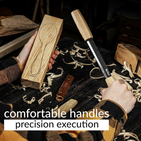 Draw Knife Woodworking Tool - Sharp & Ready 5.3 inch Debarking Knife with Leather Sheath, Easy to Use Straight Handles Draw Knife Debarking Tool, ...