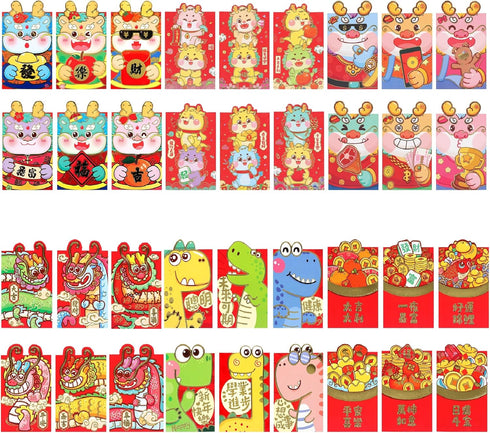 36/72pcs Chinese Red Envelopes Year of The Dragon Lucky Money Red Packet Hong Bao for New Year 2024 Spring Festival Envelopes Chinese New Year Chr...