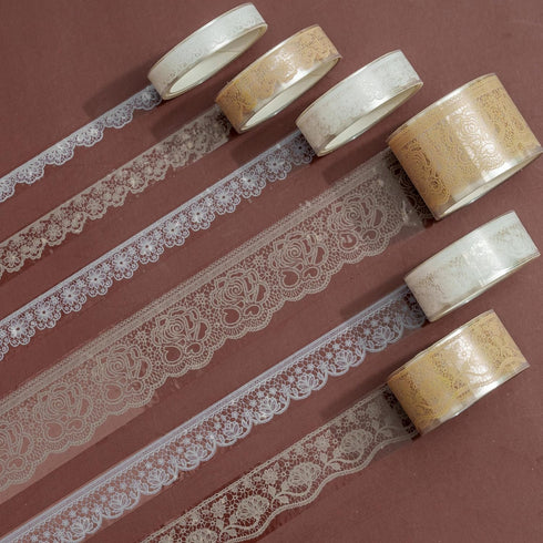 6 Rolls Lace Patterns PET Tapes Floral Arts Decorative Tape Set Adhesive Transparent Masking Tapes for DIY Craft, Kids, Scrapbook, DIY, Gift Wrapp...