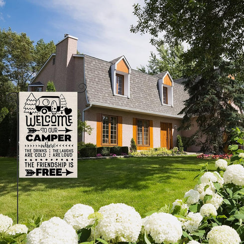 ZJXHPO Welcome To Our Camper Garden Flag Camping Gift Outdoor Yard House Banner Home Lawn Welcome (Welcome to camper)...