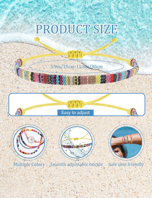 LOLIAS 24 Pieces Waterproof String Bracelets for Women Surfer Wave Boho Bracelet Adjustable Handmade Friendship Bracelet String Ocean Beach Boho B...