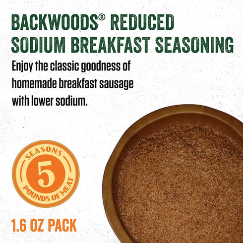 LEM Products Backwoods Reduced Sodium Breakfast Fresh Sausage Seasoning, Ideal for Wild Game and Domestic Meat, Seasons Up to 5 Pounds of Meat, 1....