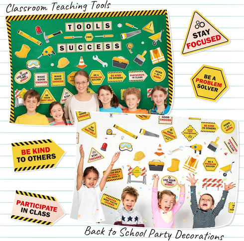 111Pcs Construction Bulletin Board Classroom Decoration Tools for Success Back to School Construction Theme Cutouts Positive Saying Birthday Party...