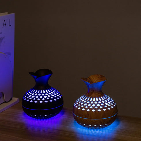 Wood Grain Humidifier-Flower Shape Mini Humidifier with Cool Mist Humidifier for Bedroom/Desk/Car/Office,2 Mist Mode Waterless Auto Shut-Off, 7 Co...
