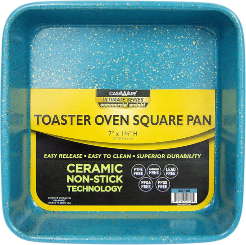 casaWare 7-Inch Toaster Oven Ultimate Series Commercial Weight Ceramic Non-Stick Coating Square Pan (Blue Granite)...