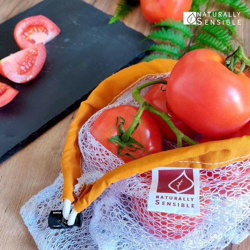 The Original Eco Friendly See Through Washable and Reusable Produce Bags - Soft Premium Lightweight Nylon Mesh Large - 12x14in - Set of 5 (Red, Ye...