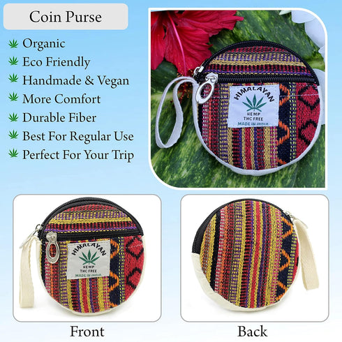 Coin Purse For Women Handmade Hemp Coin Pouch Eco friendly Hippie Boho Wallet Earphone holder (Red)...