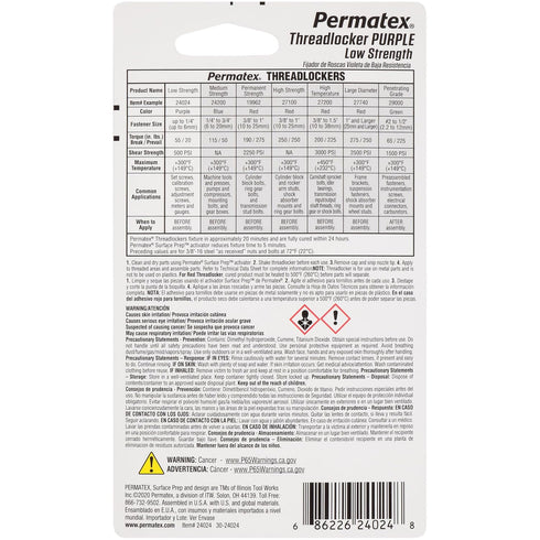 Permatex 24024 Low Strength Threadlocker Purple, 6 ml Tube...