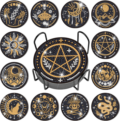 12 Pcs Tarot Diamond Painting Coasters Kits DIY Tarot Diamond Painting Coasters with Holder DIY Drinks Diamond Kits for Adults Beginners and Kids ...