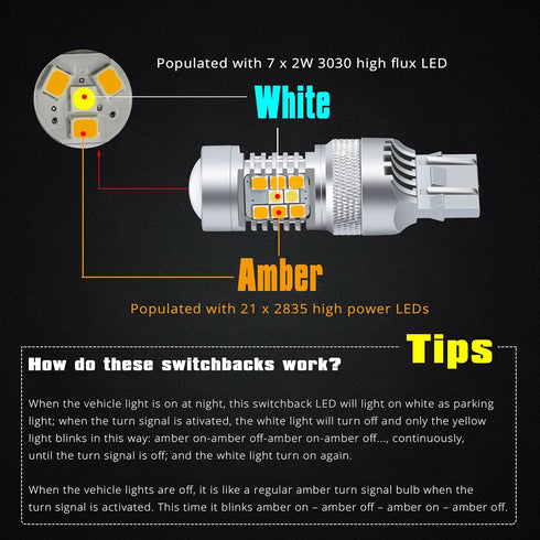 Alla Lighting 7444NA 7443 LED Switchback Turn Signal Lights Bulbs, Dual Color Amber Yellow/6000K White, Blinker Lamps/Parking Lights/DRL Super Bri...