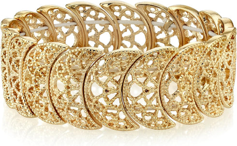 1928 Jewelry Vintage Lace Half-Circle Filigree Stretch Bracelet, 9"...