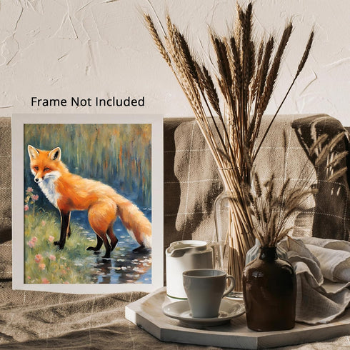Posterizer 1 pcs- Red fox on a river next to wild flowers-Art for Animal Lovers-Floral Botanical Art- Gift for Men Women Entrepreneur Teens-Decor ...
